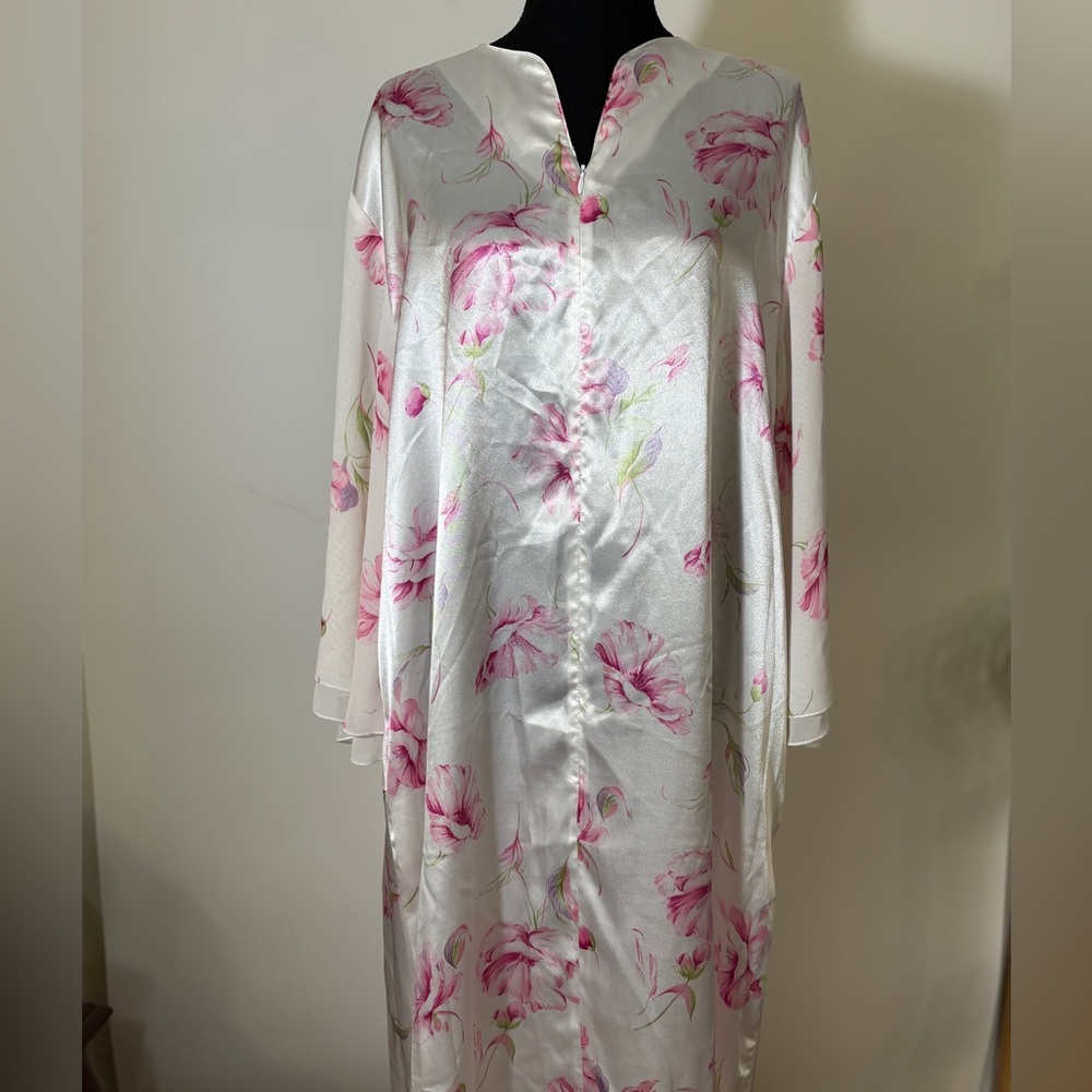 Vintage Oscar de la Renta Satin zip Lounge dress gown 3/4 Flare Sleeve Size LG